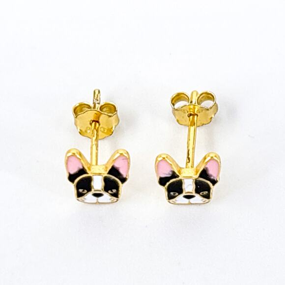 NIB Gold Cake Boston Terrier Gold-Tone Sterling Silver 925 Stud Earrings - Picture 8 of 10